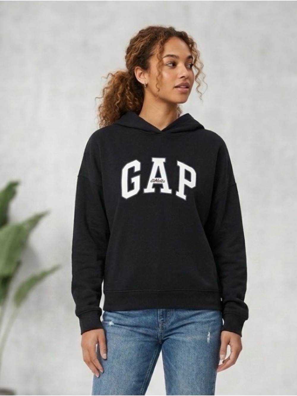 NWT GAP Athletic Oversized Black Hoodie with White Logo Size XL